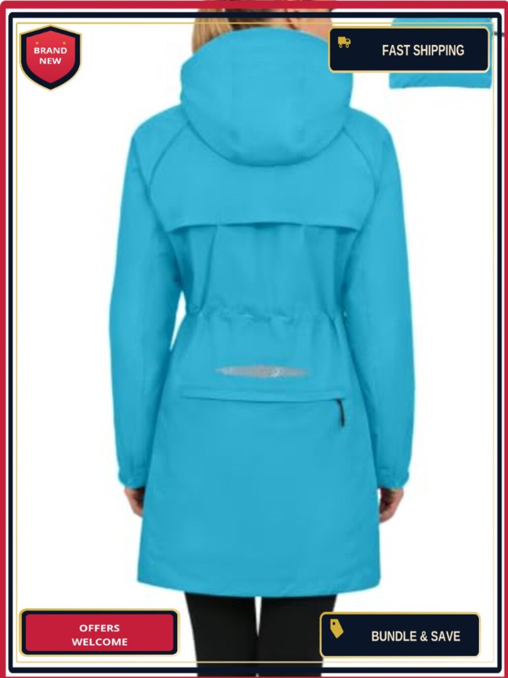 Women's Packable Long Cycling Waterproof Rain Jacket Lightweight Breathable